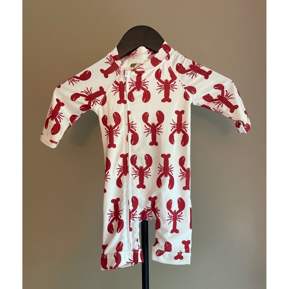 White Swimsuit Kids 6-9M Monica + Andy Red Lobster Long Sleeve Rash Guard Beach